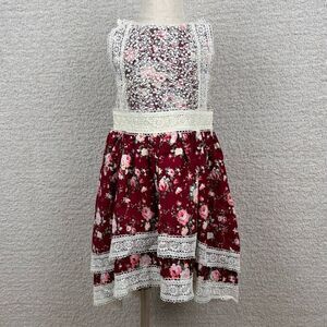 Trish Scully Girls Dress 4 Burgundy‎ Floral Crochet Lace Holiday Sleeveless Zip